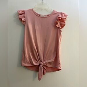 Dusty Pink Eyelet Ruffle Tie-Front Top